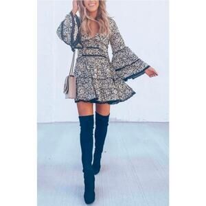 Free People Tiered Belle Sleeve Mini Floral Dress